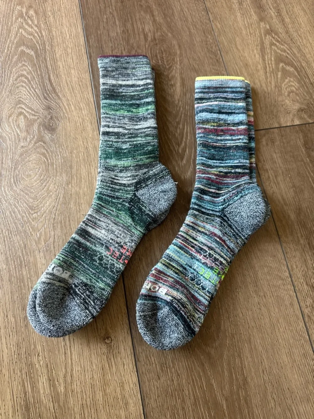 Bombas Multicolor Helix Crew Socks with Green and Gray Accents